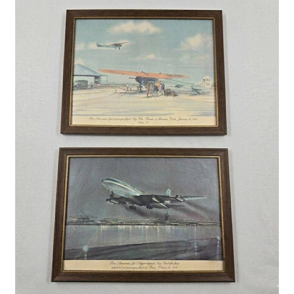 Vintage Pan Am 55th Anniv. Set: 2 Framed McCoy Prints, 1983 Menu & Brochure Rare